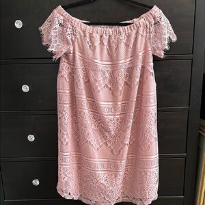 Elegant Pink Lace Off-Shoulder Dress